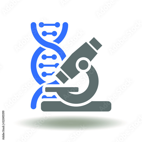 DNA Helyx Microscope Icon Vector. Research Science Laboratory Biology Logo.