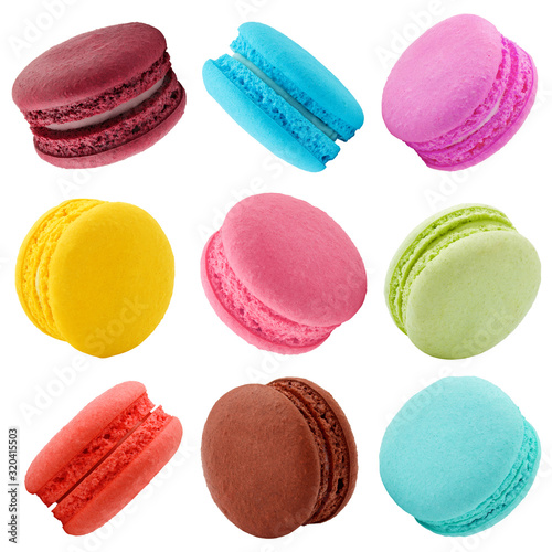 Obraz na plátně macaroons isolated on white background, clipping path, full depth of field