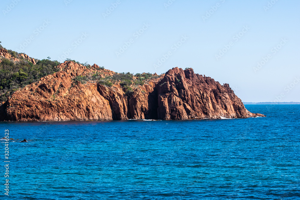 rocky coast of the mediterranean sea in St Raphael  - South of France