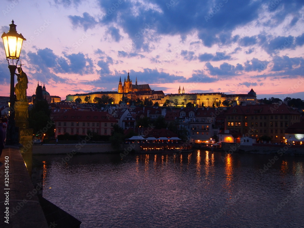 Magic sunset on the Charles bridge in Prague