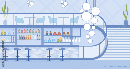 Nightclub Modern Interior with Bar and Staircase