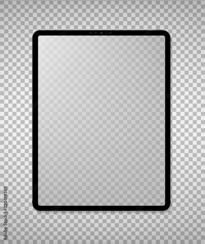 Empty screen tablet computer mockup design. Modern tablet PC isolated on transparent background. Vector Illustration - obrazy, fototapety, plakaty 