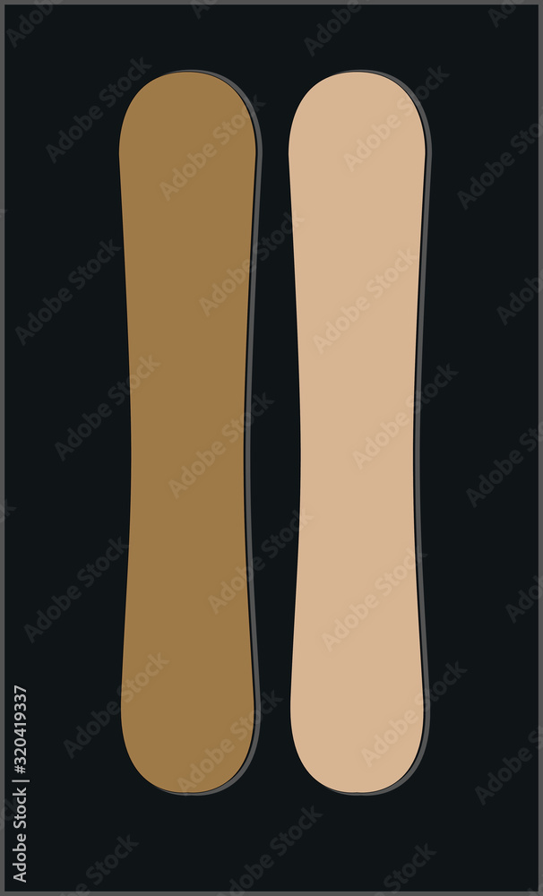 Snowboard mockup - front and back view. Vector illustration