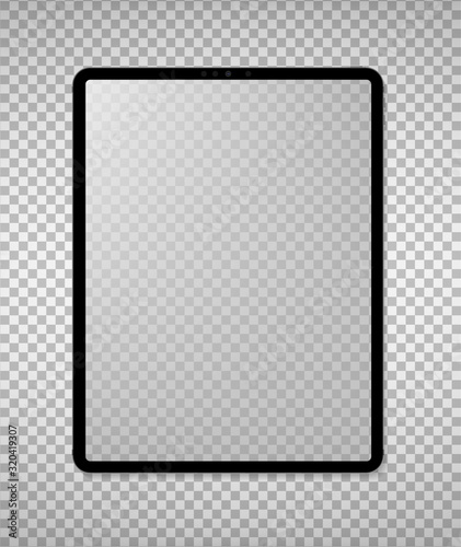 Empty screen tablet computer mockup design. Modern tablet PC isolated on transparent background. Vector Illustration