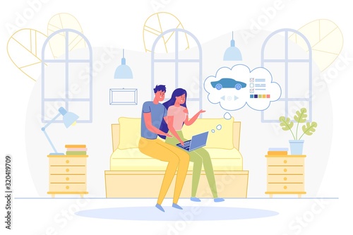 Advertising Poster, Couple Buying Shared Car.