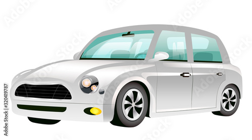 Silver mini cooper cartoon vector illustration. Grey transportation vehicle, stylish automobile flat color object. Vintage gray car, personal transport isolated on white background