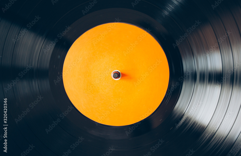 Close up of turntable playing vinyl record - obrazy, fototapety, plakaty 