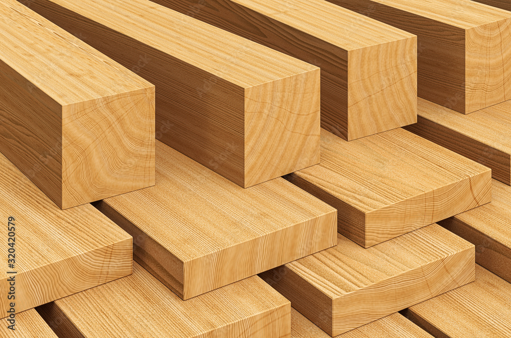 Wood planks and wooden beams, 3d rendering Wood planks and wooden beams, 3d rendering