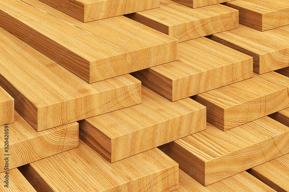 Wood planks heap, closeup. 3d rendering Wood planks heap, closeup. 3d rendering
