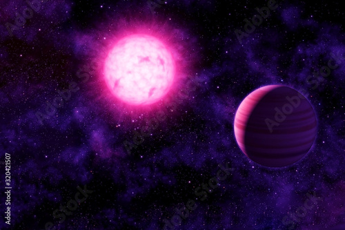 Fototapeta Naklejka Na Ścianę i Meble -  Exoplanet with the atmosphere. Elements of this image were furnished by NASA.