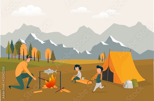 Happy Loving Family Spend Time in Summer Camp