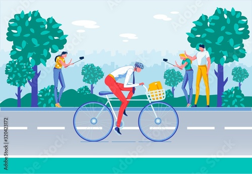 Cycling Office Worker Flat Vector Illustration
