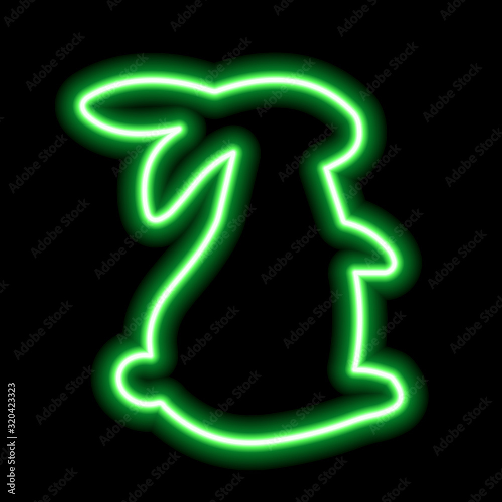 Green neon sign sitting rabbit on black background Green neon sign sitting rabbit on black background