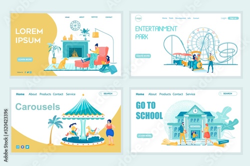 Happy Family Amusement Education Landing Page Set