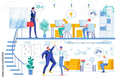 Tableau sur toile Office and Lounge Zone Flat Vector Illustration
