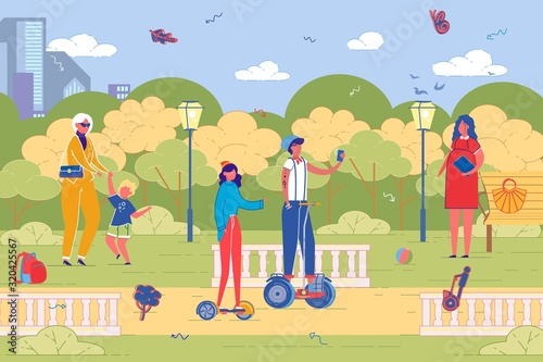 People Riding on Gyroscope or Electric Scooter.