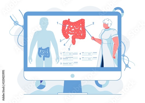 Intestinal Tract Study Flat Vector Illustration
