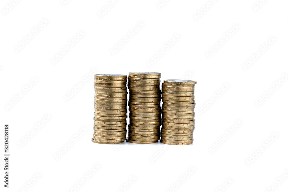 Stack of golden coins isolated on white background Stack of golden coins isolated on white background