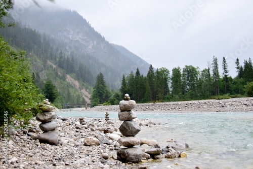 Isar River, Baviera / Germany - July 28, 2019: River view in Germany Alps route