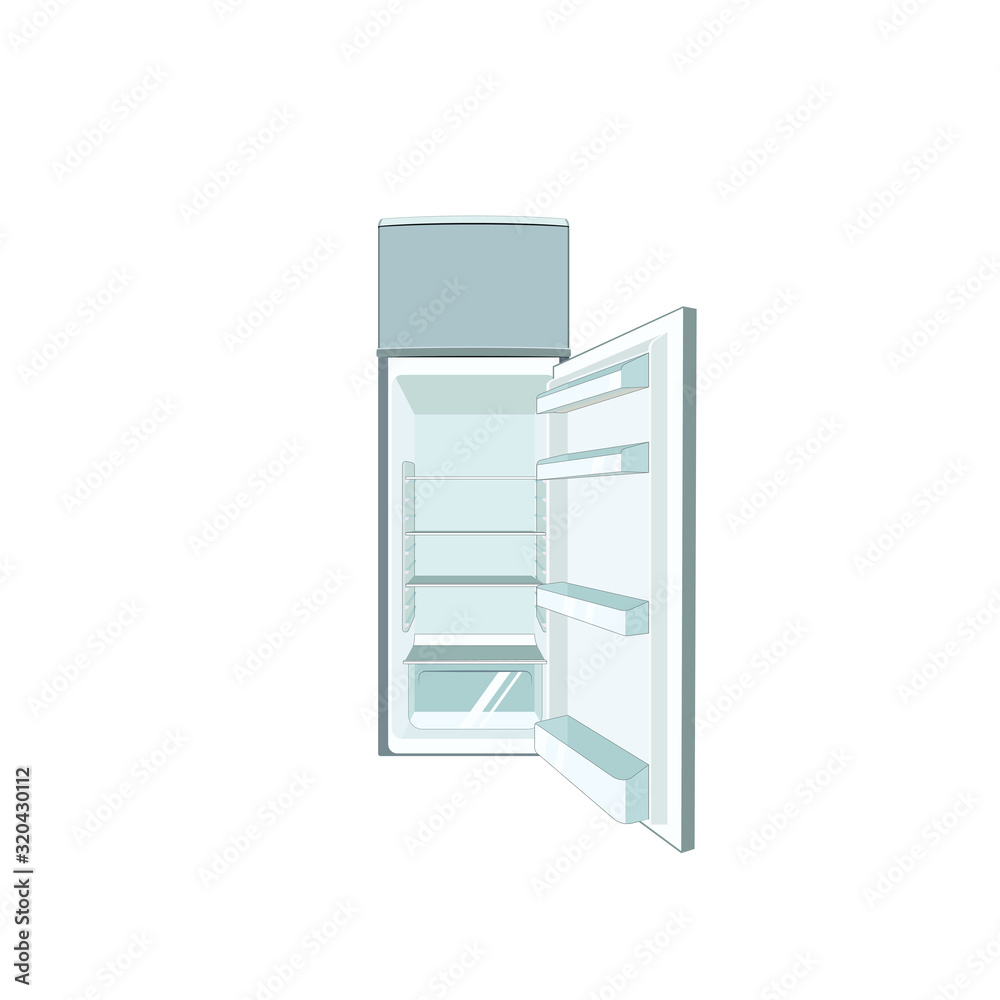 Fridge open empty. Food refrigerator. Vector graphic illustration Fridge open empty. Food refrigerator. Vector graphic illustration