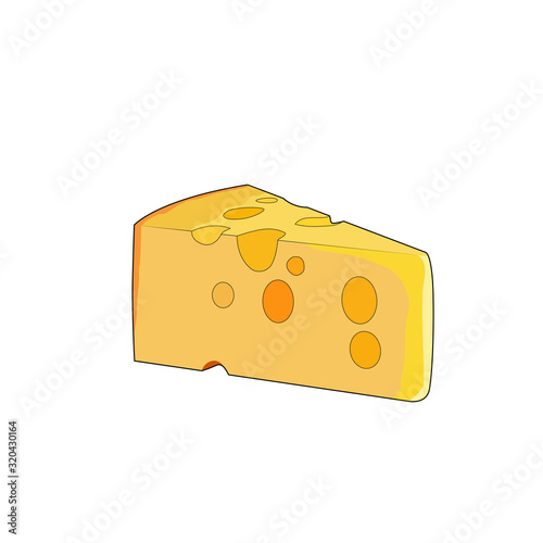 Yellow swiss slice of cheese. Cheddar cheese with holes. Vector graphic illustration