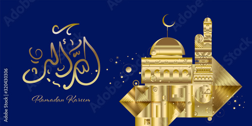ramadan kareem golden mosque illustration greeting card and banner
