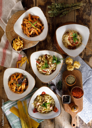 pasta plates on wooden table