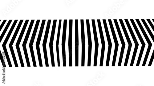 Optical illusion cube. Chess board. Abstract 3d black and white illusions. Horizontal lines stripes pattern or background with wavy distortion effect. Vector illustration.