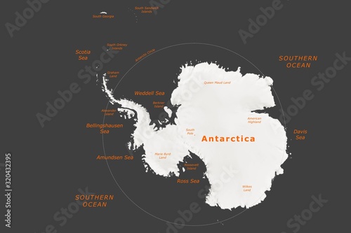 Obraz na plátne Antarctica political map on dark background