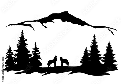 Vector Wolves Mountains
