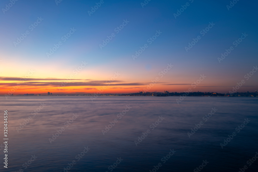 Landscape view of Istanbul bosphorus at sunset long exposure shot Landscape view of Istanbul bosphorus at sunset long exposure shot