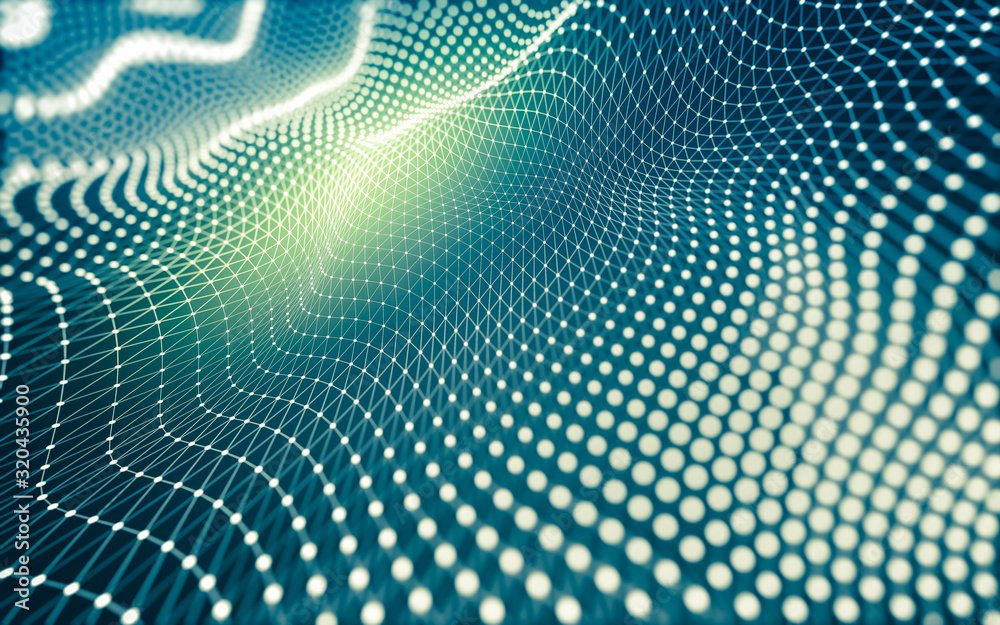 Fototapeta premium Abstract background. Molecules technology with polygonal shapes, connecting dots and lines. Connection structure. Big data visualization.