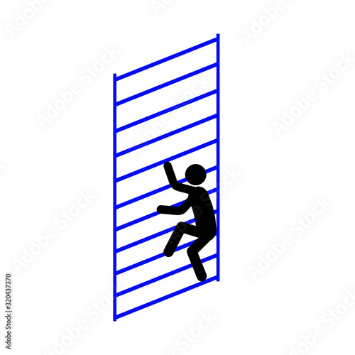 Stick man businessman climbs up the stairs. The concept of the path to success.
