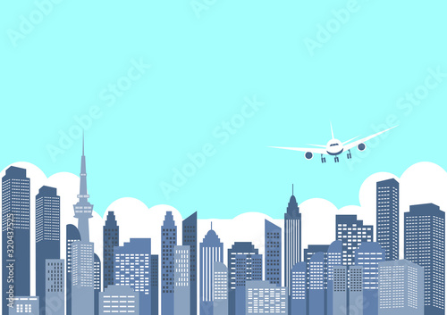 飛行機　都市　青空風景