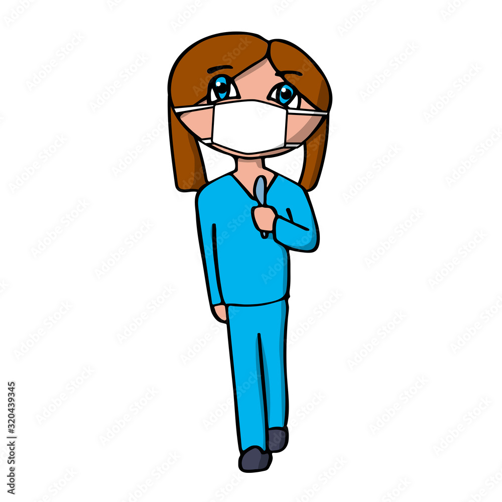 cartoon female doctor in mask with scalpel. white background isolated vector illustration cartoon female doctor in mask with scalpel. white background isolated vector illustration