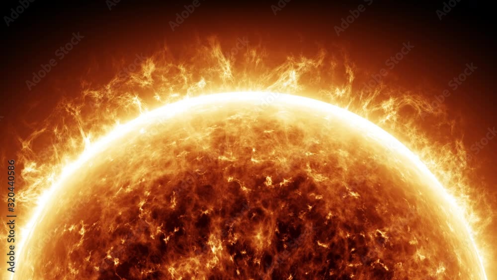 Sun Solar Atmosphere on black background. Splashes of prominences, hot sun flares on the surface. Solar animation in 4K Quality. Space view. Science footage