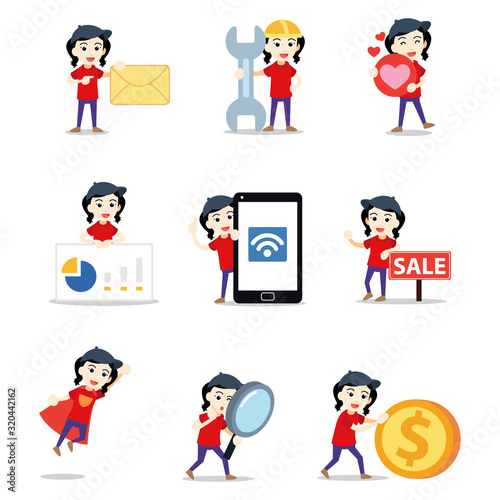 Wallpaper Mural Set of character woman as pizza delivery courier. Torontodigital.ca