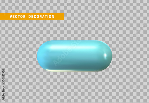 3d shape isolated blue capsule on transparent background