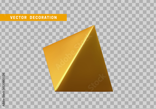 Pyramid isolated gold color. 3d objects geometric shape. vector illustration