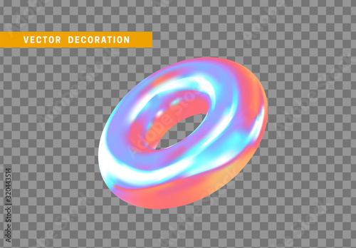 Torus isolated with colorful hologram chameleon color gradient. Abstract 3d objects, Round ring tor shape. vector illustration