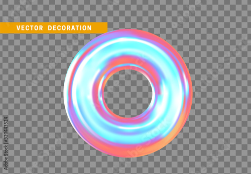 Torus isolated with colorful hologram chameleon color gradient. Abstract 3d objects, Round ring tor shape. vector illustration