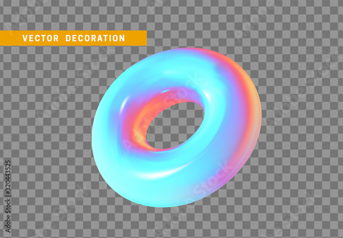 Torus isolated with colorful hologram chameleon color gradient. Abstract 3d objects, Round ring tor shape. vector illustration