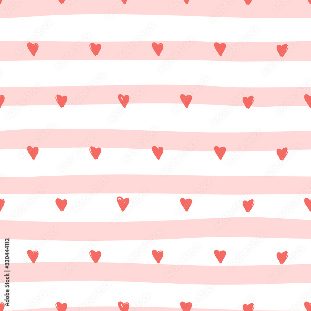Coral pink hearts seamless pattern. Vector doodle illustration Coral pink hearts seamless pattern. Vector doodle illustration