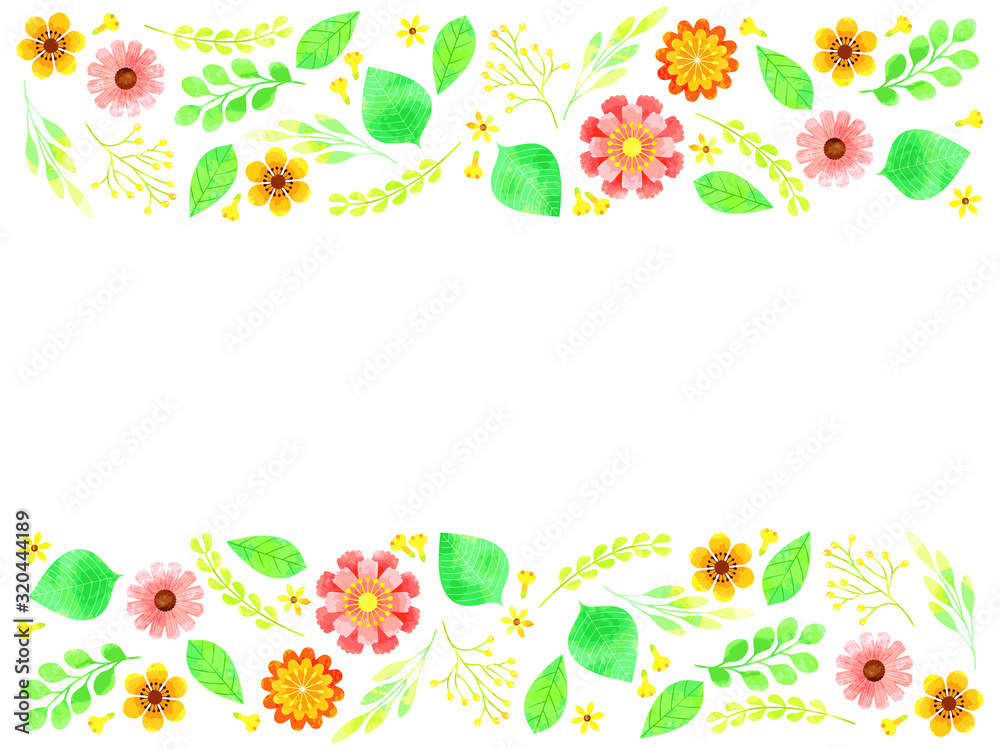 カラフルな花と緑のイラスト背景