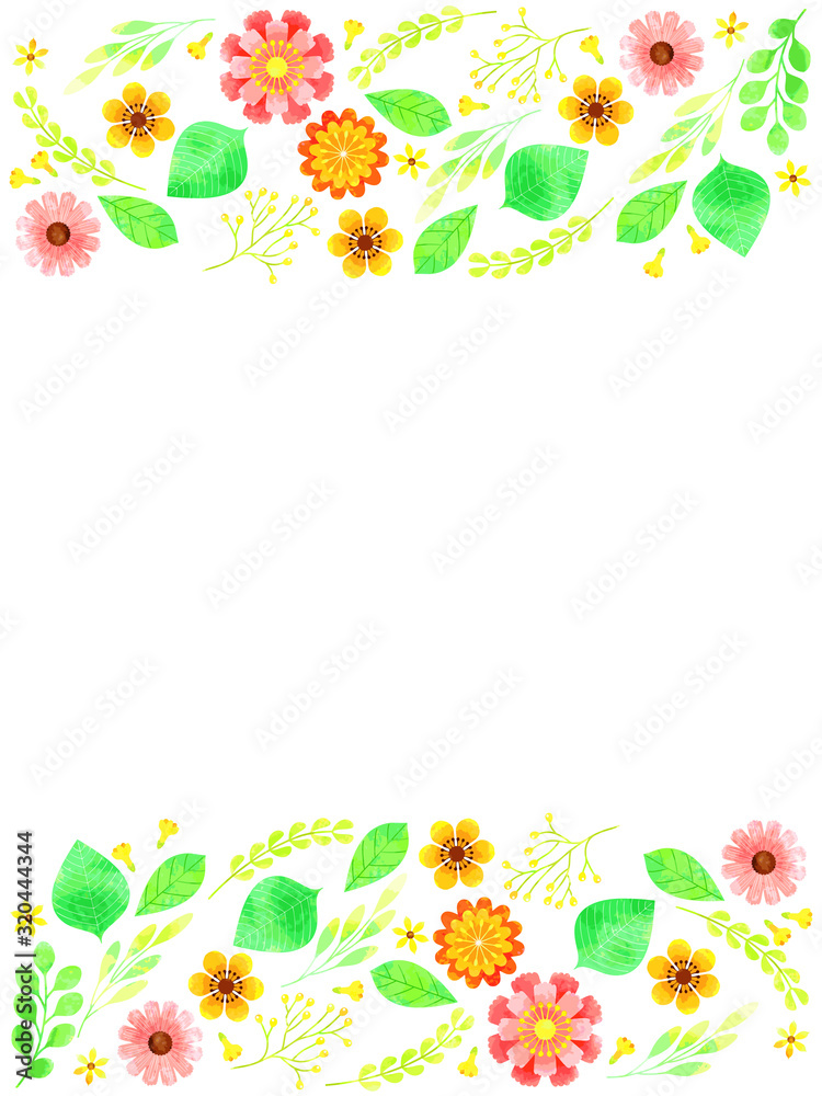 Obraz premium カラフルな花と緑のイラスト背景