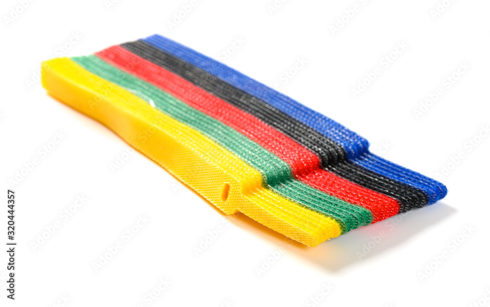 multi-color velcro cable tie and cable on white multi-color velcro cable tie and cable on white