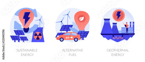 Eco friendly technology, environment preservation, natural resources icons set. Sustainable energy, alternative fuel, geothermal energy metaphors. Vector isolated concept metaphor illustrations