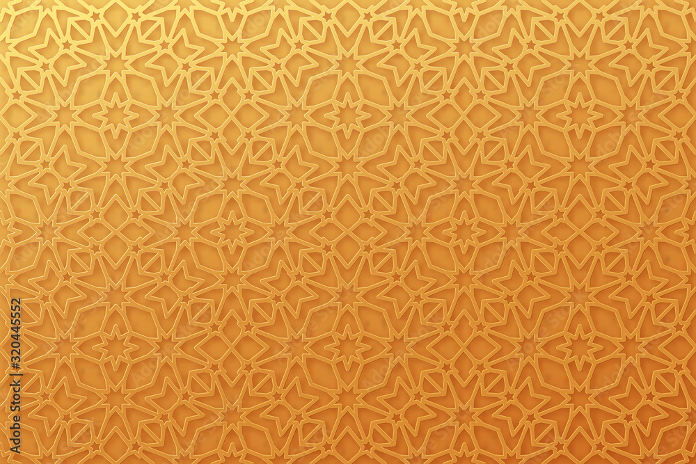 Arabic pattern background. Islamic gold ornament vector. Geometric 3d shape. Texture arabian traditional motif Arabic pattern background. Islamic gold ornament vector. Geometric 3d shape. Texture arabian traditional motif