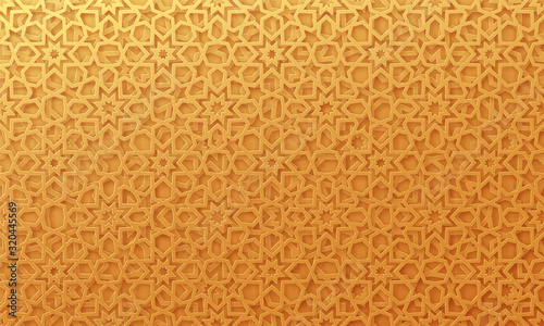 Arabic pattern background. Islamic gold ornament vector. Geometric 3d shape. Texture arabian traditional motif