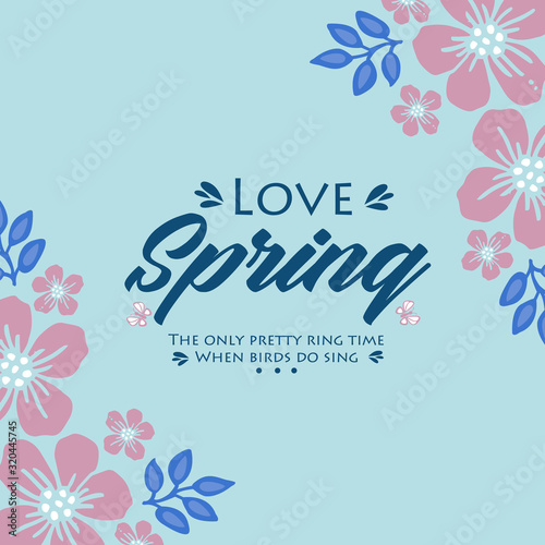 Love spring greeting card design  with pattern of leaf and pink flower seamless frame. Vector